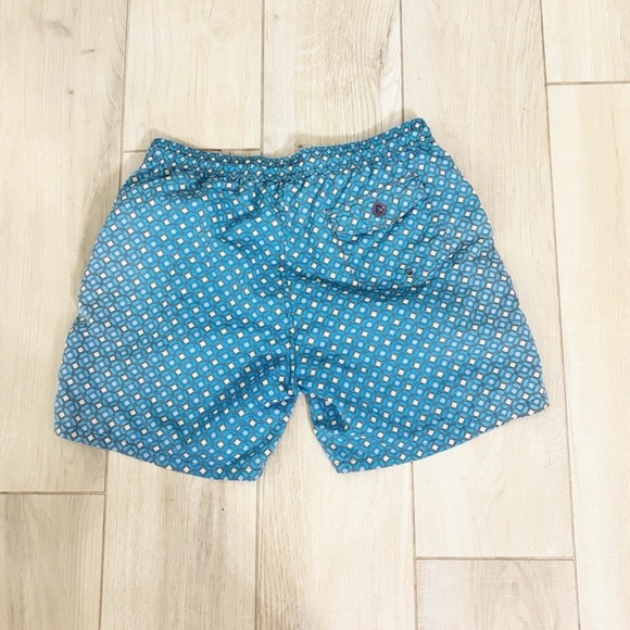 MR SWIM Men’s Blue Geometric 7” Inseam Swim Trunks Mesh Lining Pockets Size L - Picture 4 of 9